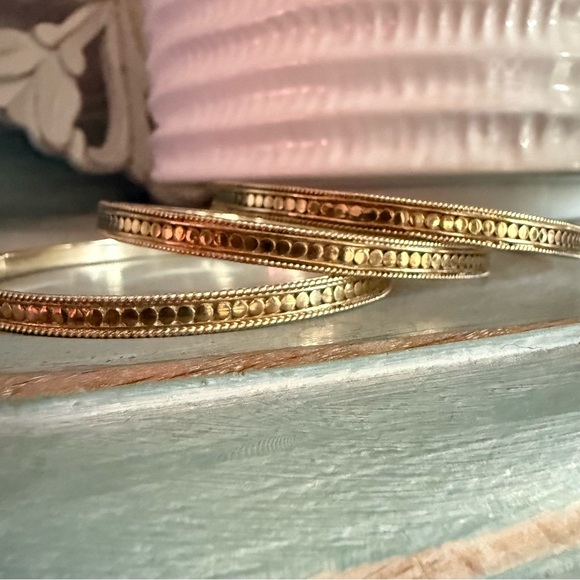 Anna Beck 925 Sterling Silver 18k Gold Plated Bangle  Bracelets Set - Picture 1 of 10